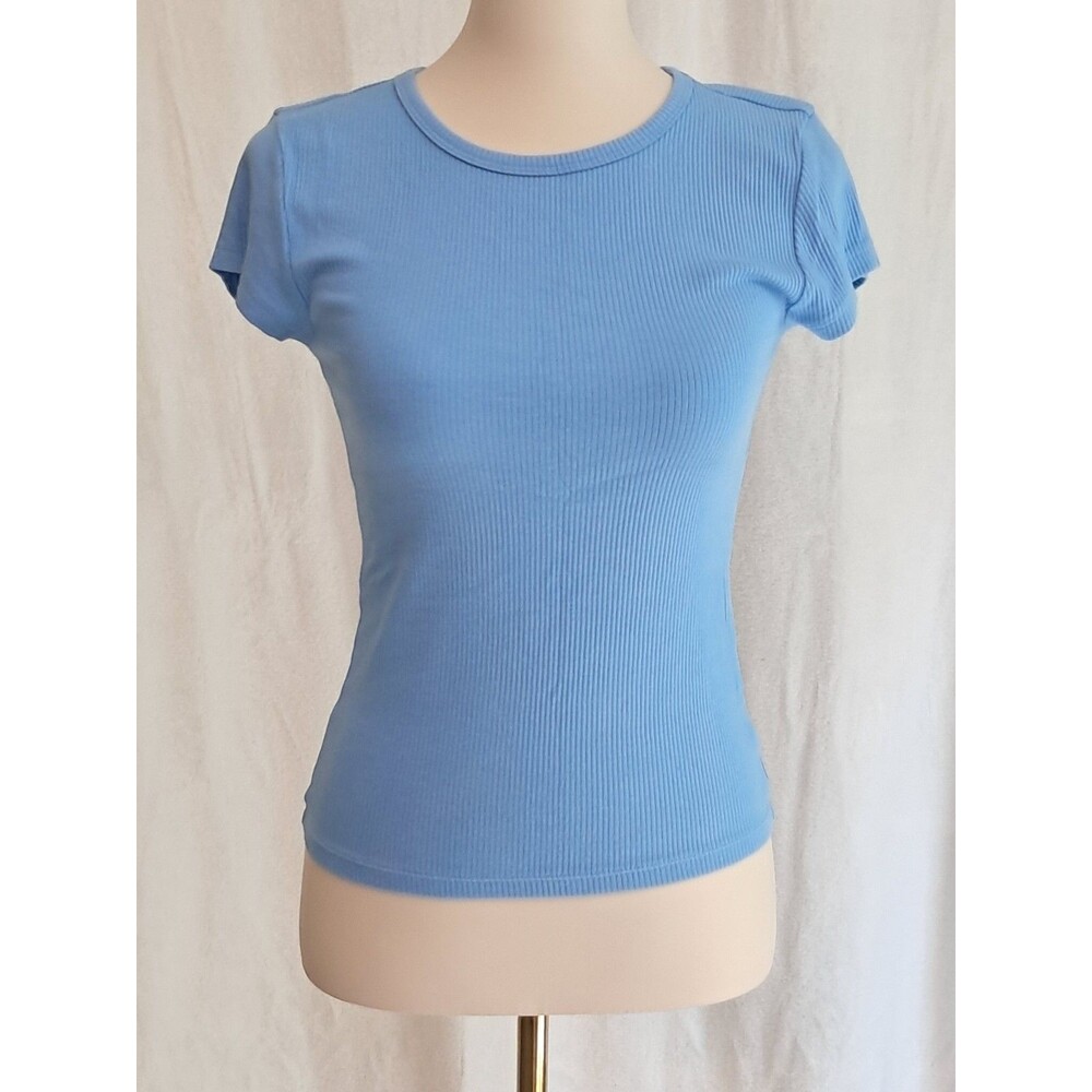 J.Crew Cap Sleeve Vintage Rib T-shirt Blue Cotton Modal Fitted BQ888 Size S NWT
